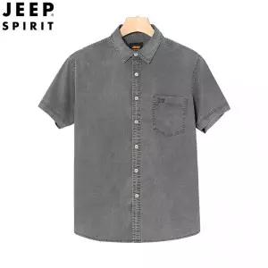 JEEP SPIRIT 지프스피릿 봄여름 신상 반팔 솔리드 셔츠 남성 여름 얇은 캐주얼 루즈핏 칼라 반팔 셔츠