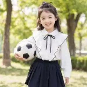 배색케이프블라우스 연주복 주니어 합창 셔츠 여아용 면 블라우스 촬영복 평상복 레이스 프릴긴팔