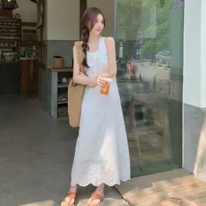 펀칭 민소매 스트링 리본 원피스 LL-D177