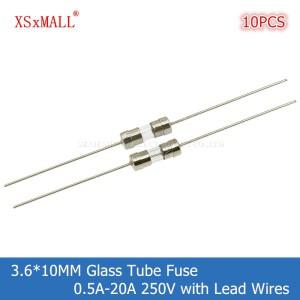 10개입 3.6x10mm 고속/저속 유리관 퓨즈 (리드선 포함) 0.5A 1A 2A 3A 3.15A 4A 5A 6.3A 8A 250V