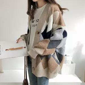 데일리룩 아가일 패턴 가디건 카디건
