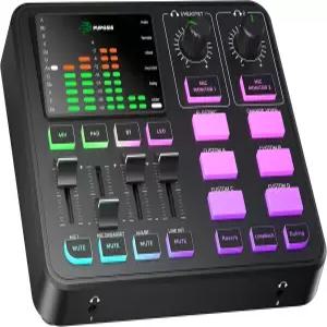 PGSIS 게이밍 오디오 믹서 PC/팟캐스트/스트리밍용 인터페이스 3.5mm/XLR 마이크 입력이 가능한 사운드