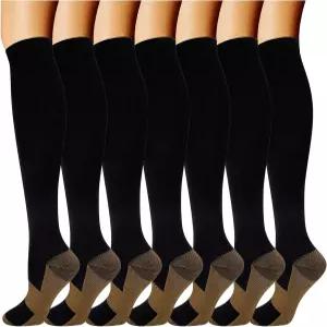 남성용 더블 커플 7켤레 구리 압축 양말 여성용 20-30mmHg 무릎 하이 스타킹