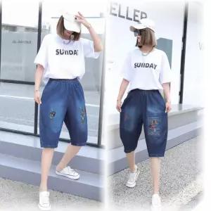 포인트 청바지 팬츠 빅사이즈 배기 캐릭터 여성 데님 88가능 허리밴딩바지