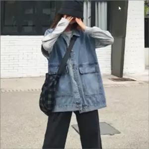 조끼 베스트 오버핏 여자 민소매 데님 포켓 레이어드 청자켓