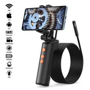 듀얼 렌즈 WIFI 내시경 HD1080P 무선 파이프 검사 카메라 자동차 체크 방수 LED 2600mAh 전화 홀더 포함