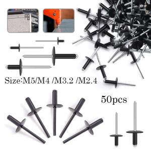 50개 블랙 알루미늄 블라인드 리벳 M2.4 M3.2M4 M5 시트 스틸 맨드릴 배기 패스너용 돔 헤드