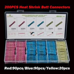 200pcs 열 수축 커넥터 방수 솔더 절연 버트 와이어 압착 단자 슬리브 전기 케이블