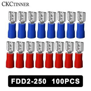 100피스 FDD2-250 FDD 암 절연 전기 압착 단자 1.5-2.5mm2 케이블 커넥터