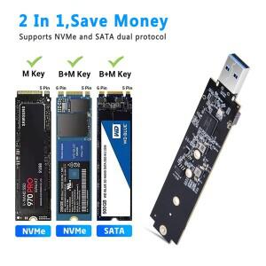 M.2 SSD SATA NVMe-USB 3.1 어댑터 B + M 키/M 키 M2-USB 라이저 카드 보드 외부 인클로저 하드 디스크 박