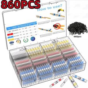 860PCS 전기 와이어 커넥터 열 수축 솔더 씰 버트 터미널 키트 슬리브 방수