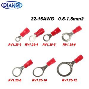 10pcs 빨간색 RV1.25- 3 4 5 6 8 10 12 링 절연 와이어 커넥터 전기 압착 단자 케이블 AWG