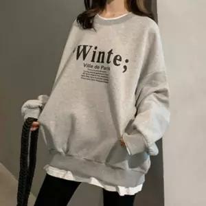 여성 루즈핏 Winte 레이어드 기모 그레이 여자 맨투맨