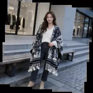 숄더망토 스타일리시한 가을 겨울 여성용 따뜻한 캐주얼 패션 아이템