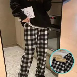 극세사 기모 체크 양털 뽀글이 바지 밴딩팬츠