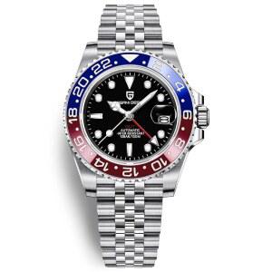 남성용 파가니 디자인 GMT 자동 40MM 날짜 100M 방수 스테인리스 스틸 사파이어 글라스 기계식 손목시계 PD-1662를 감상하세요