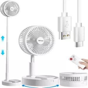 AICase 스탠드 팬 접이식 휴대용 텔레스코픽 플로어/USB 데스크 7200mAh 충전식 배터리 4단 속도 초저소음
