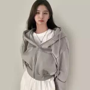 주머니재킷 크롭스타일 집엎 주머니 후드 재킷 피치기모