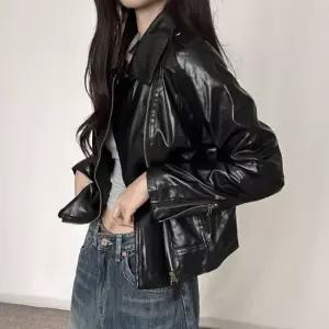 패션라이더자켓 여자 가을 블랙 시크 라이더자켓 버튼 지퍼 가죽자켓