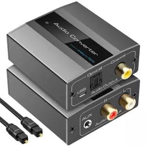 VPFET 아날로그-디지털 오디오 컨버터 RCA to 광출력 케이블 3.5mm AUX 잭 사운드바용 토스링크 및 동축