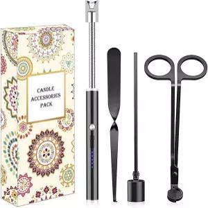 burtok 4 in1 캔들 액세서리 세트 - 심지 트리머 스너퍼 피퍼 라이터 애호가를 위한 스테인리스 스틸 케어