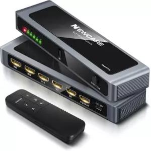 뉴케어 HDMI 스위치 5인치 1아웃 4K@60Hz 리모컨 포함 알루미늄 5포트 스위처 스플리터 TV PS5 Xbox 노트북