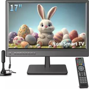 17인치 TV 소형 평면 ATSC 디지털 튜너-HDMI 및 USB 포트 듀얼 전원-12볼트 충전 케이블 카라반 주방