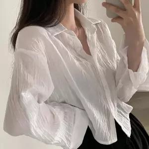 여성 시스루 쉬폰 레이어드 블라우스 데일리룩 봄 가을 루즈핏 3컬러