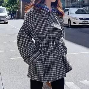 어나더블 스코키 모직 벨트 하프 코트