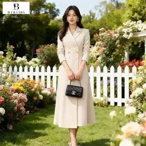 비비디아 여성용 하객룩 더블버튼 긴팔 롱원피스 오피스 하객결혼식 데일리룩 5559