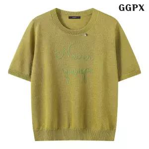 [GGPX]데일리 라운드 자수 레터링 반팔 니트 (GQBKT064D)