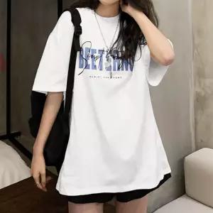 여성 레터링 여름 여자 루즈핏 반팔 티 셔츠 흰 색