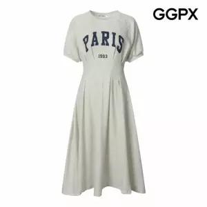 GGPX 허리 다트 프린팅 플레어 반팔 원피스 (GQ3OP001F)