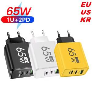 65W GaN USB 충전기 3포트 PD 타입 C 고속 충전 EU/US/KR 플러그 여행용 벽 어댑터 퀵 차지 USB C 충전기