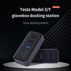 테슬라 모델 3/Y 2023+ 글러브 박스용 4-in-1 USB 허브, 대시캠 충전, 데이터 전송 + 센터 콘솔용 고속 동