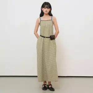 WOMAN 체크 슬리브리스 롱 원피스 [GREEN] / GF2LOP519