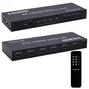 4K 60Hz HD 매트릭스 2x4 스위처 2입력 4출력 분배기 (AUX SPDIF 오디오 추출기 포함) PC, PS3/4, HDTV용
