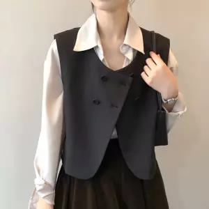 패스타임 더블 버튼 베스트 여성 봄가을 루즈핏 숏외투 정장 조끼 오피스룩 직장인