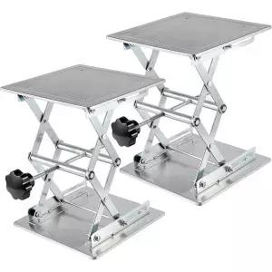 ZEONHAK 2 팩 스테인리스 스틸 실험실 잭 8x8인치 가위식 트 테이블 스탠드 현미경 조절용 미니 플랫폼