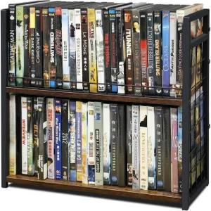 Salajory 2-티어 DVD 스토리지 랙 미디어 저장용 48장 수용 블루레이/게임 케이스/종이/카드용 선반 공간