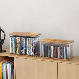 ihomecooker 2팩 스택형 우드 아크릴 CD 홀더 데스크 랙 정리함 최대 60장 보관 가능 쥬얼 케이스 영화 및