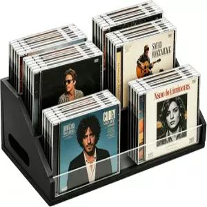 Wanyshapy 원목 CD 보관랙 및 홀더 선반 3단 케이스 정리대 미디어 DVD 스탠드 테이블 위 전시 정리를 위한