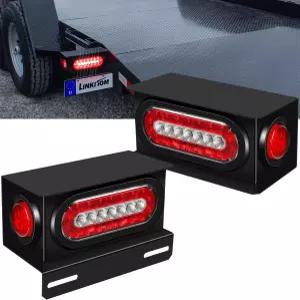 LINKITOM 2개 세트 용접 강철 트레일러 라이트 박스 키트 번호판 브래킷 포함 6인치 빨간색/흰색 LED