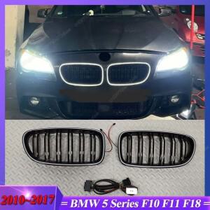 BMW 5 시리즈 F10 F11 F18 2010-2017 ABS 블랙 자동차 더블 라인 전면 발광 그릴 LED 라이트 레이싱 바디