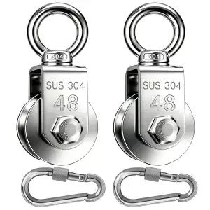 2개 세트 M48 볼 롤러 풀리 블록 304 스테인리스 스틸 회전 와이어 로프 케이블 661파운드 SWL 스프링 스냅