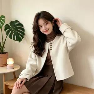 블랙팬서 여성 학생의 짧은 모직 코트