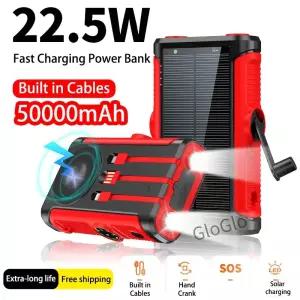 50000mAh 태양 광 22.5W 자기 무선 충전 캠핑 (케이블 포함) 용 외부 배터리