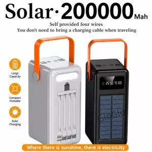 태양광 충전식 200000mAh 120W 초고속 4개의 전선이 연결된 외부 배터리 팩 야외용 플래시라이트