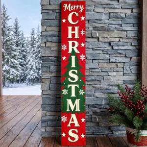 수직형 메리 크리스마스 포치 사인 소박한 목재 Xmas 스탠딩 데이 농가 야외 장식 - 높이 47.2인치