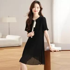원픽 여성 여름 플리츠 블랙 원피스 빅사이즈 루즈핏 쉬폰 롱 용